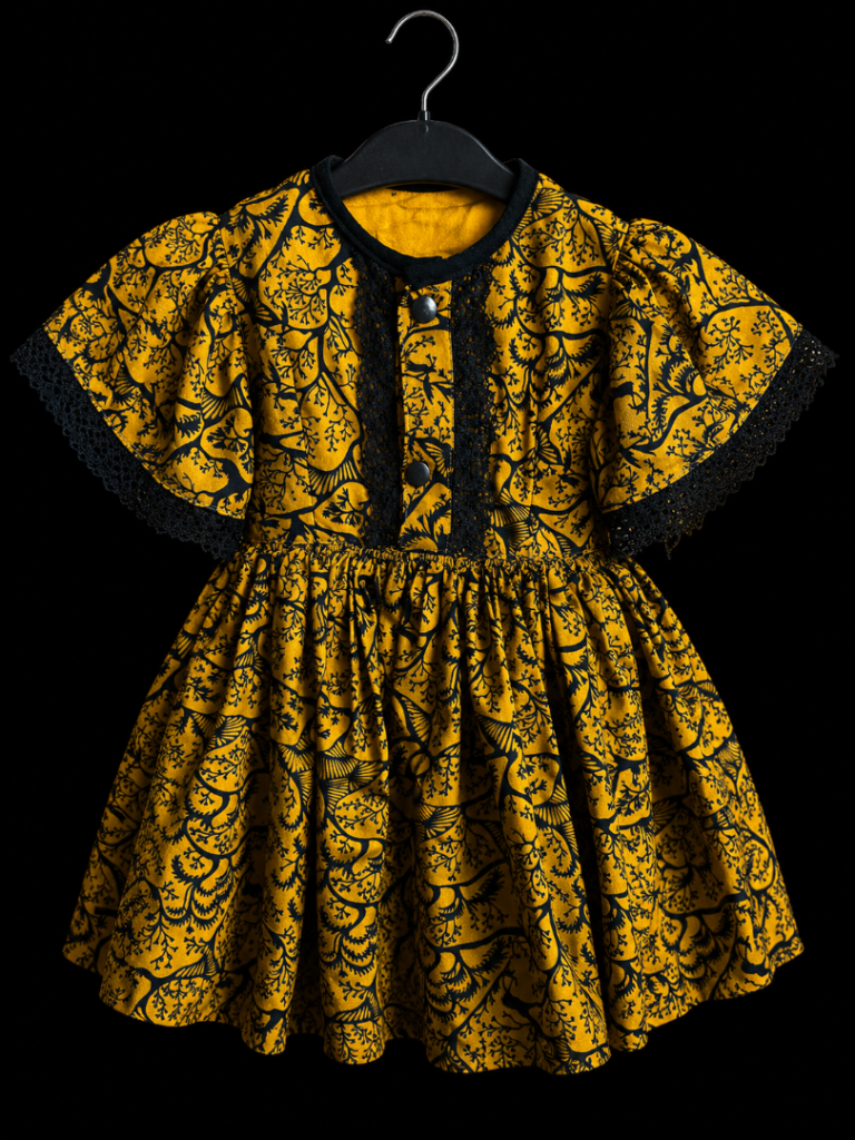 Kids Yellow and Black Patterned Dress – Good Condition