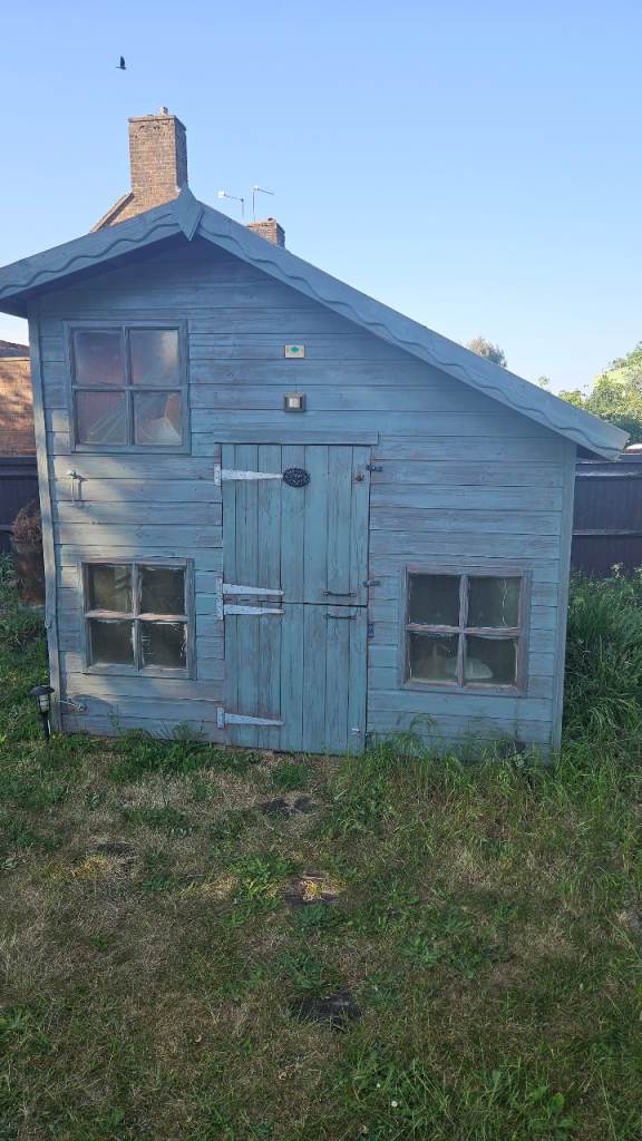 Blue Wooden Children's Garden Playhouse - Fair Condition