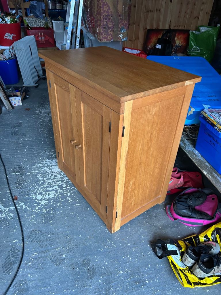 Solid oak computer cupboard and desk 