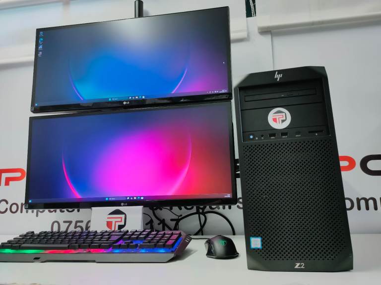 Trading Workstation Computer PC Desktop Setup with Dual Monitors