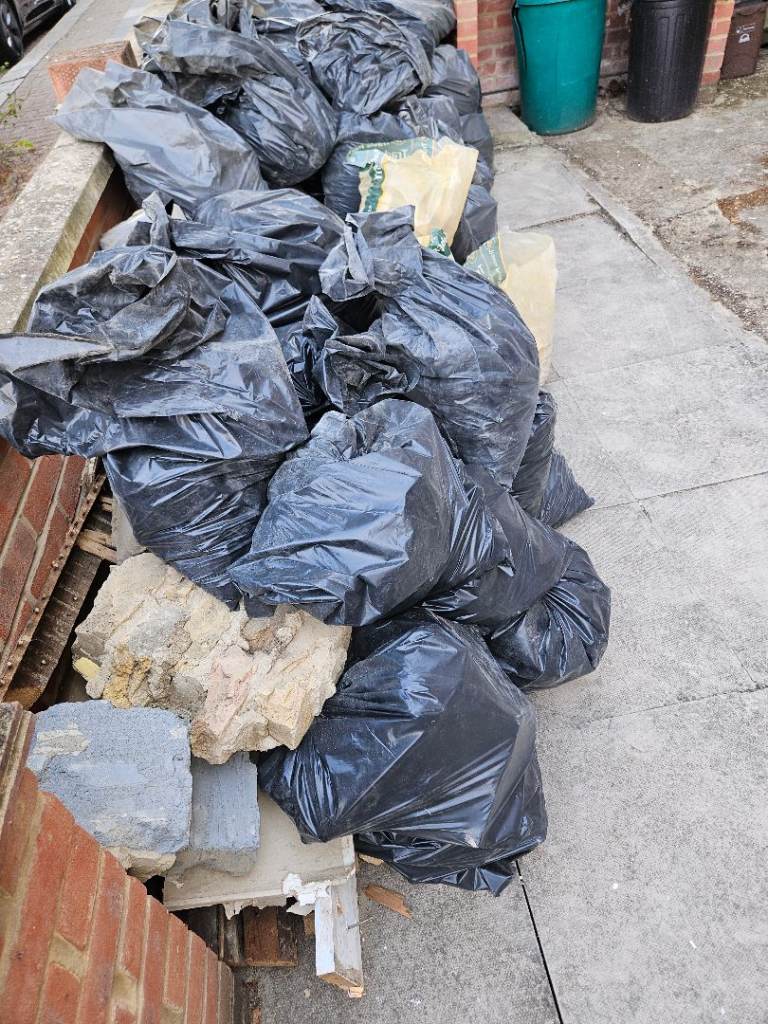 Hardcore - Mixed Building Rubble and Waste in Black Bags