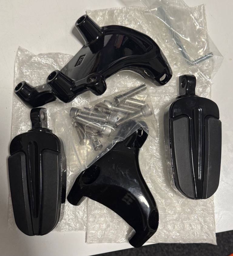 New Black Motorcycle Foot Pegs and Mounts