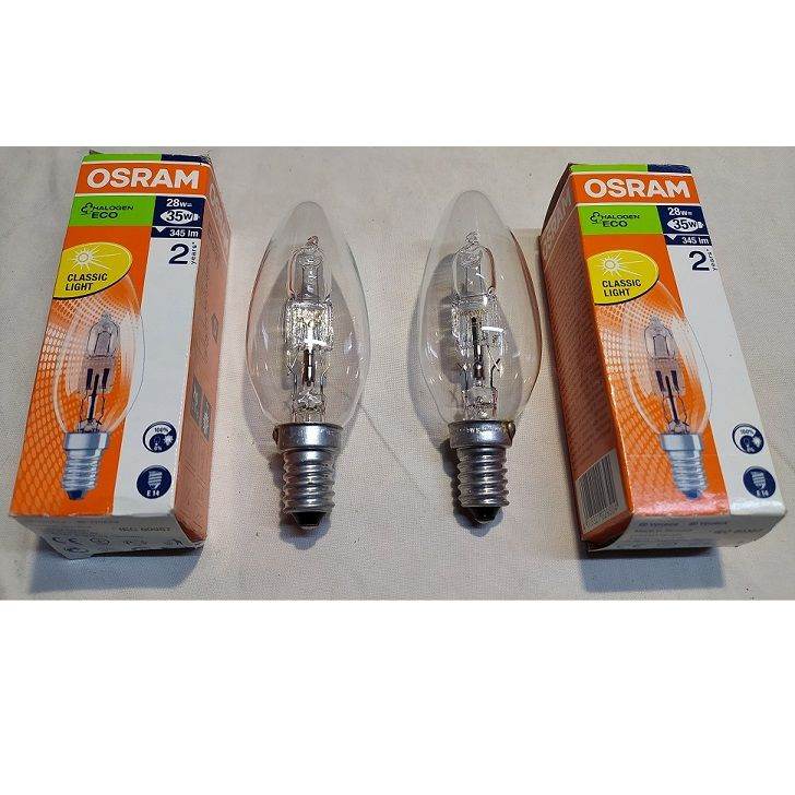 2 X 28 Watt Halogen New Osram E14 Clear Candle Light Bulb