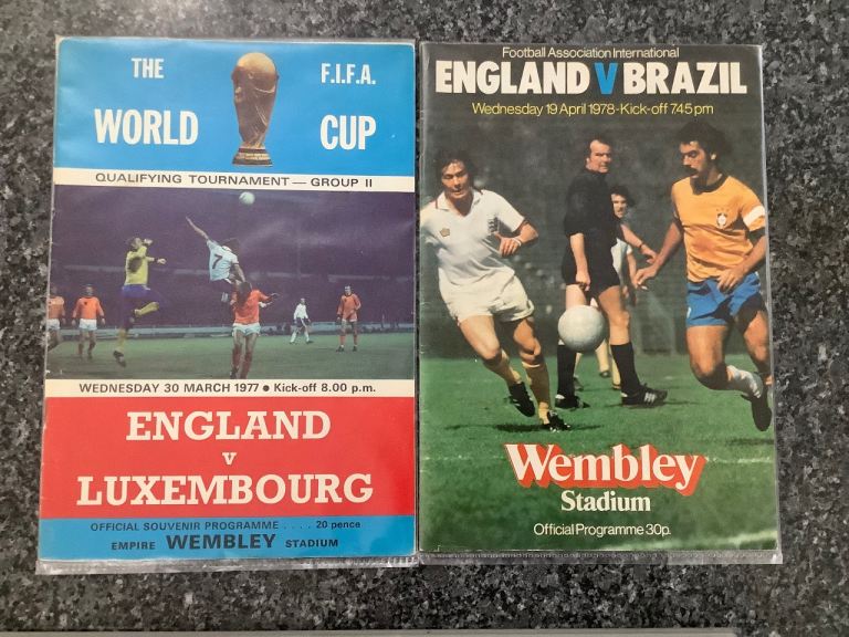 2 x 1970s England matchday programs World Cup & Brazil 