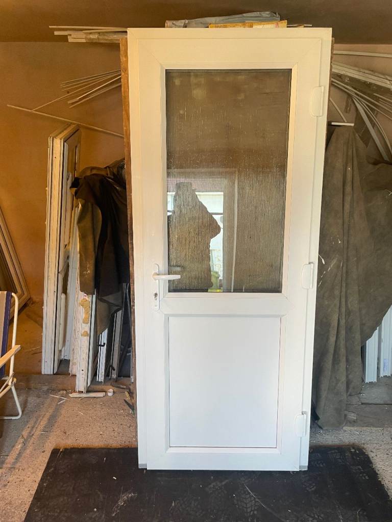 UPVC DOOR 201 x 83 cm - BEAUTIFUL UPVC DOUBLE GLAZED DOOR - OBSCURE GLASS (REF: DX204)