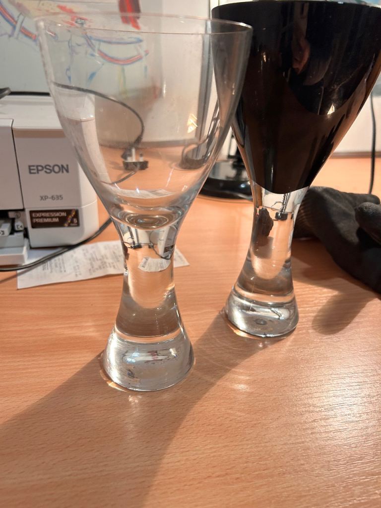 15 crates of wine glasses. 