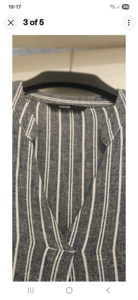 George Linen Mix Shift Dress Size 12 Front Pockets And Blue Stripe