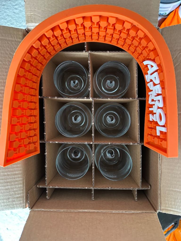 Aperol Spritz Bar Set, 6 x 450ml Glass & 1 Rubber Bar Runner Mat, Cocktail Party