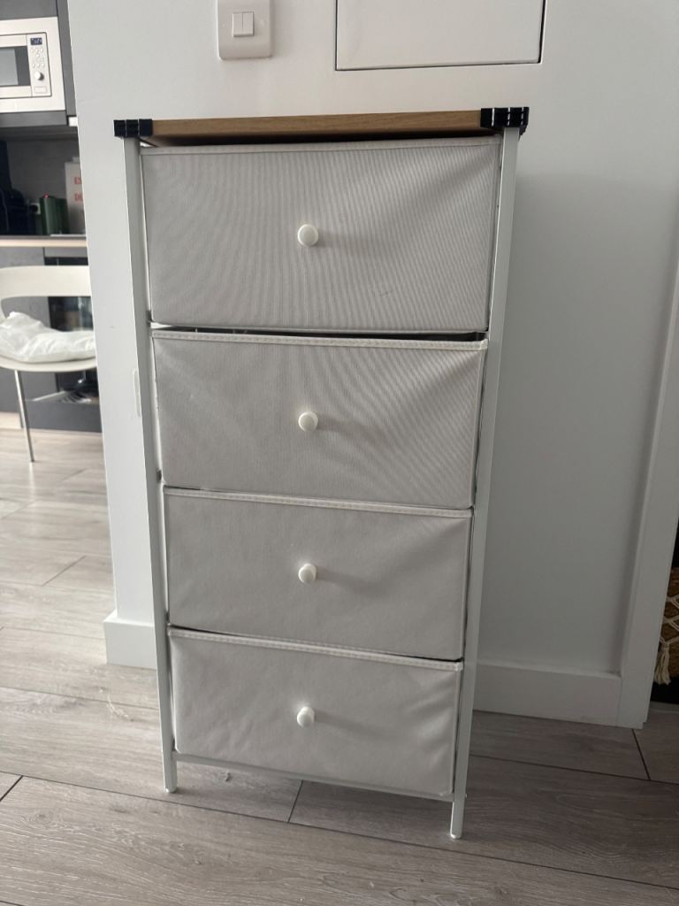 Light Grey 4-Drawer Storage Unit with Wooden Top