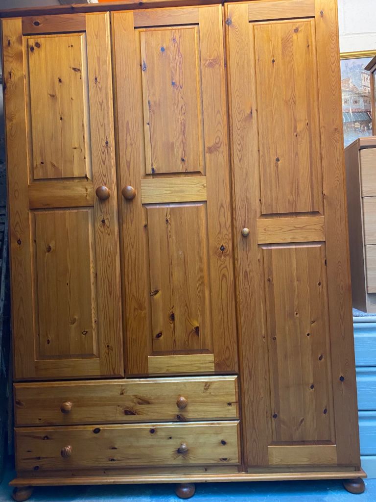 3 Door Pine Wardrobe with 2 Drawers