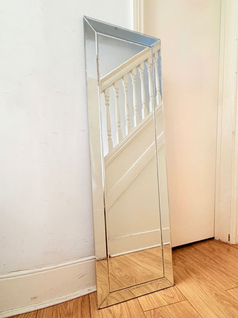 Large Silver Bevelled Edge Wall Mirror – Good Condition