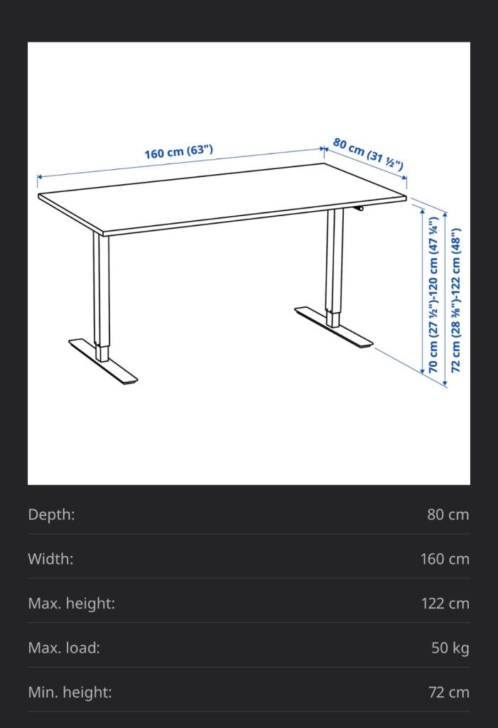 IKEA Trotten  Standing Desk – White, Good Condition