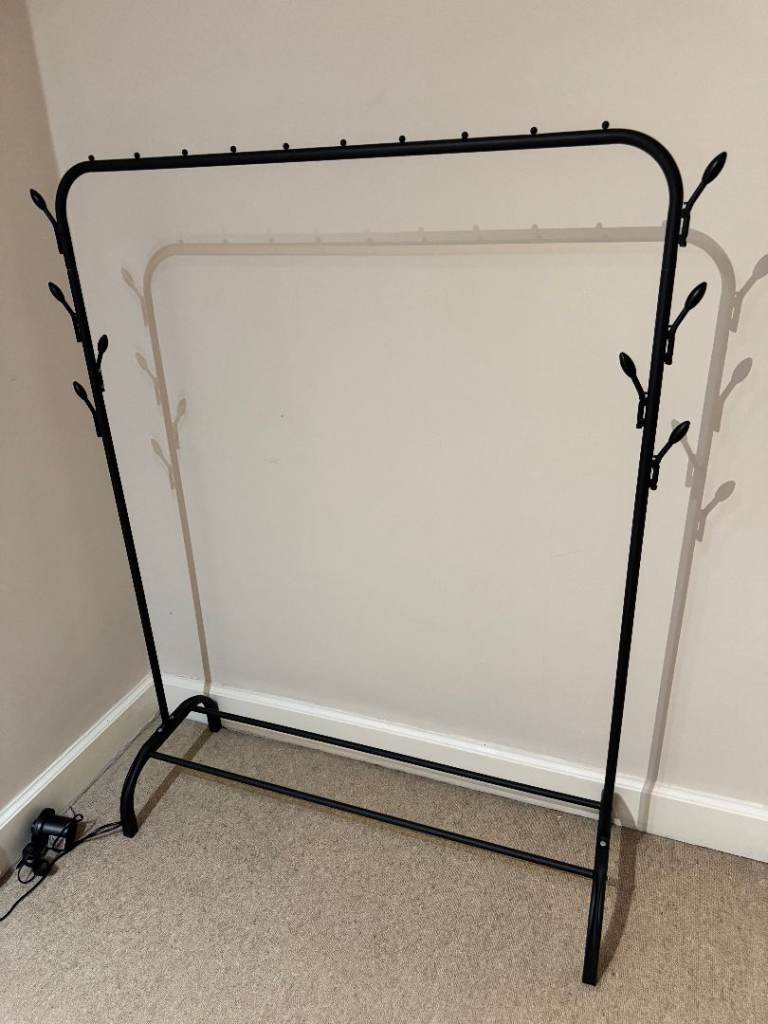 Black Metal Clothes Rack / Garment Rail with Side Hooks - Dismountable