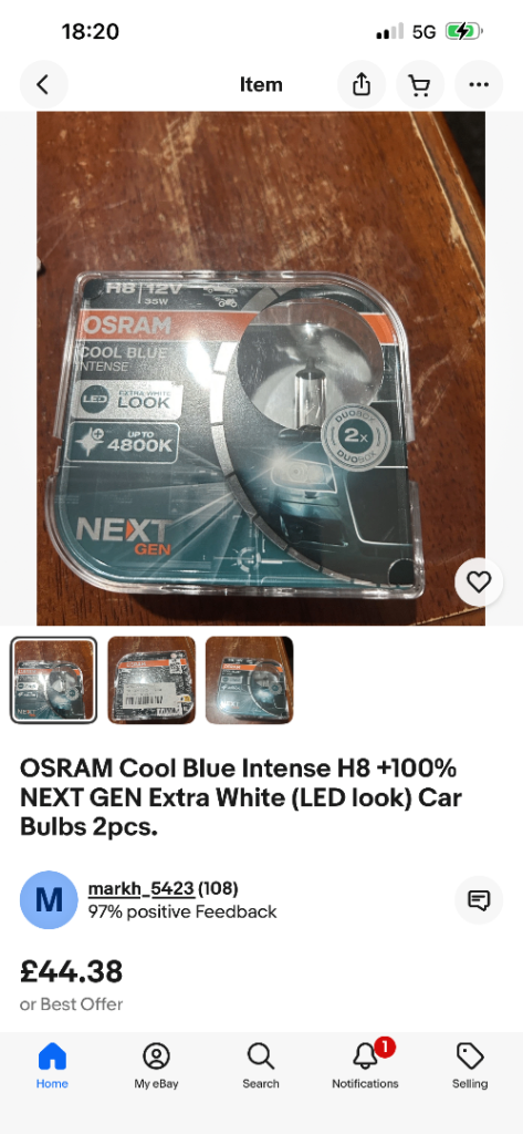 OSRAM Cool Blue Intense H8 +100% NEXT GEN Extra White (LED look) Car Bulbs 2pcs.