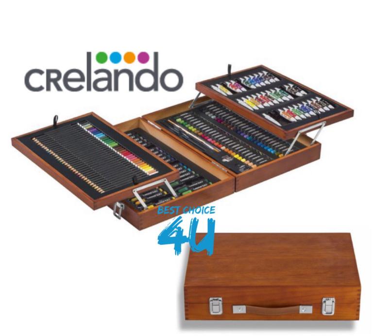 Brand New Crelando Artists Paint Box Set, WoodenBox carry case 174 piece