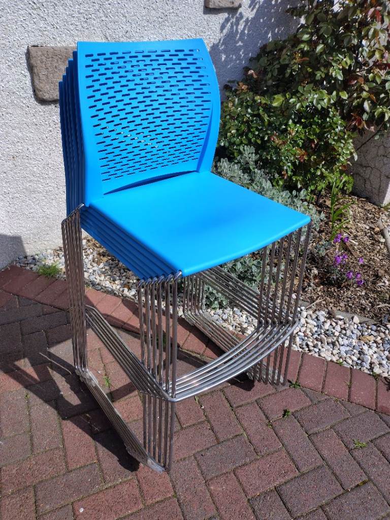 Huddlespace Perforated and Curve Back Stools, blue, 6 available 