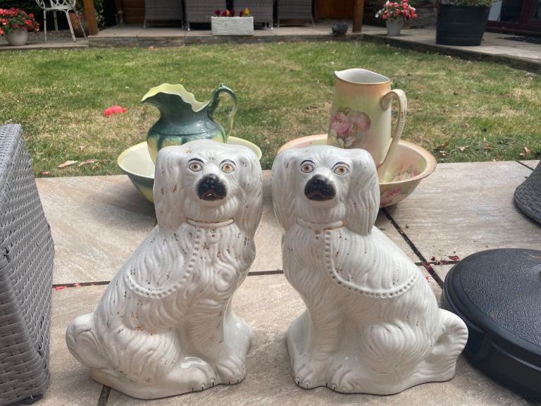 Pair of Vintage / Victorian Ceramic Spaniel Dog Figurines – Originals not later replicas ! 
