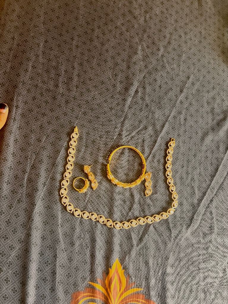 Gold & Clear Stone Jewellery Set – Necklace, Bracelet, Ring, Earrings