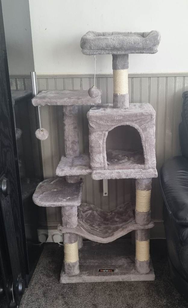 Fendrea grey cat tree scratch post activity centre new 