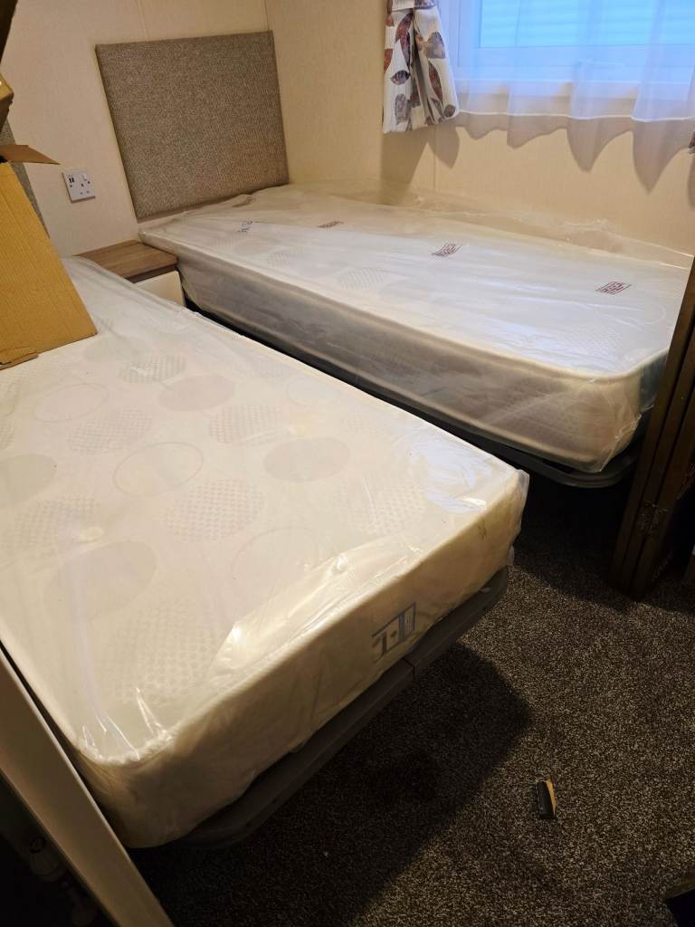 image for 2 x Brand New Single Slatted Beds with Mattresses.