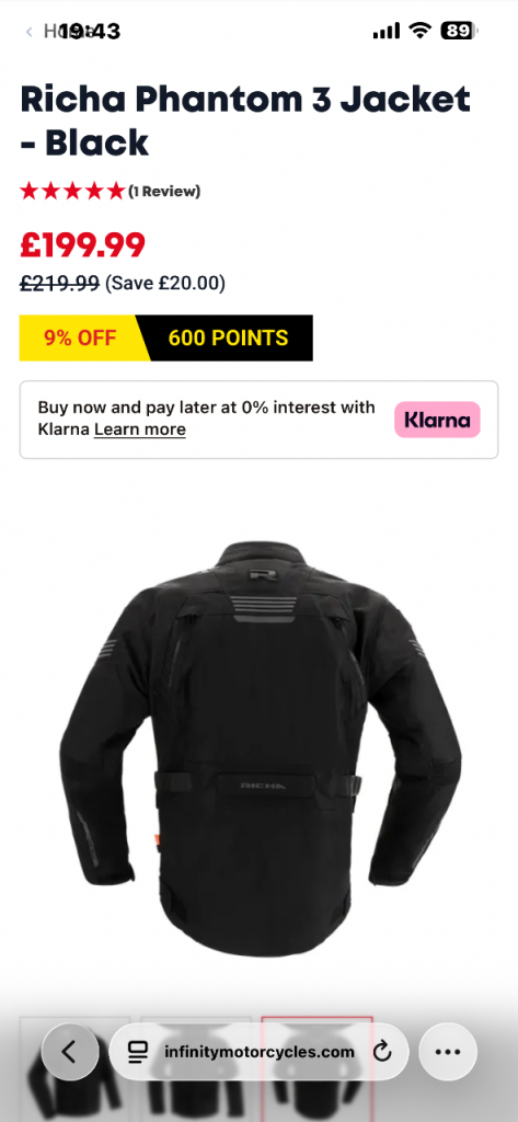 Men’s XL Richa Phantom 3 textile jacket.