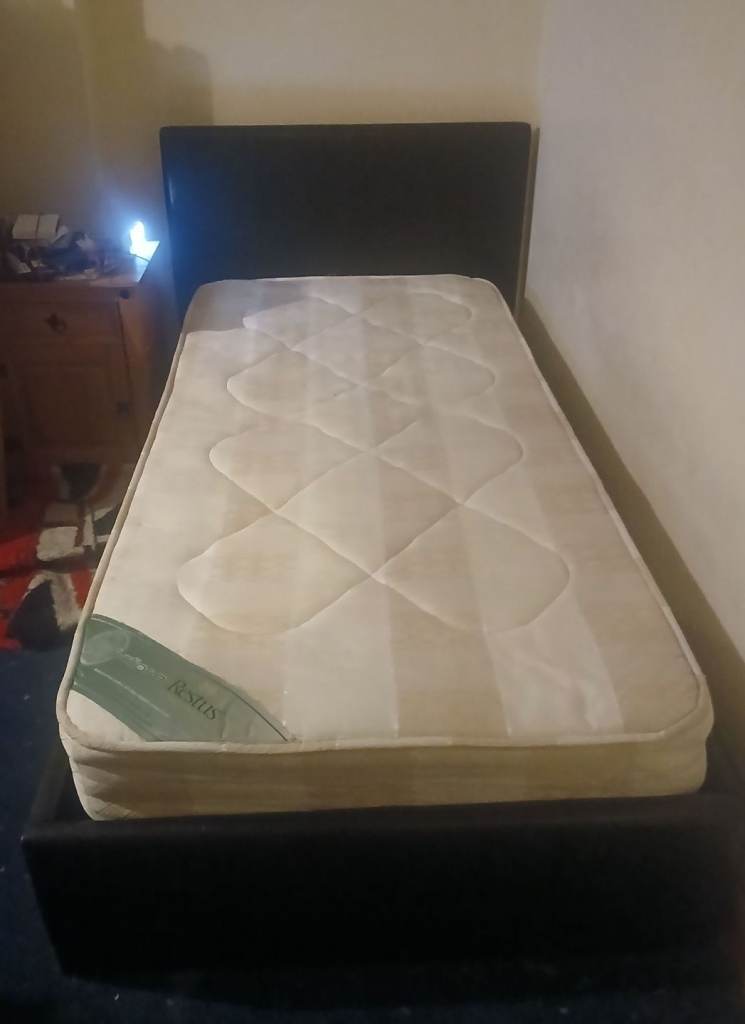 image for STORAGE OTTOMAN GAS LIFT UP BED FRAME BLACK WITH MATTRESS single for sale 