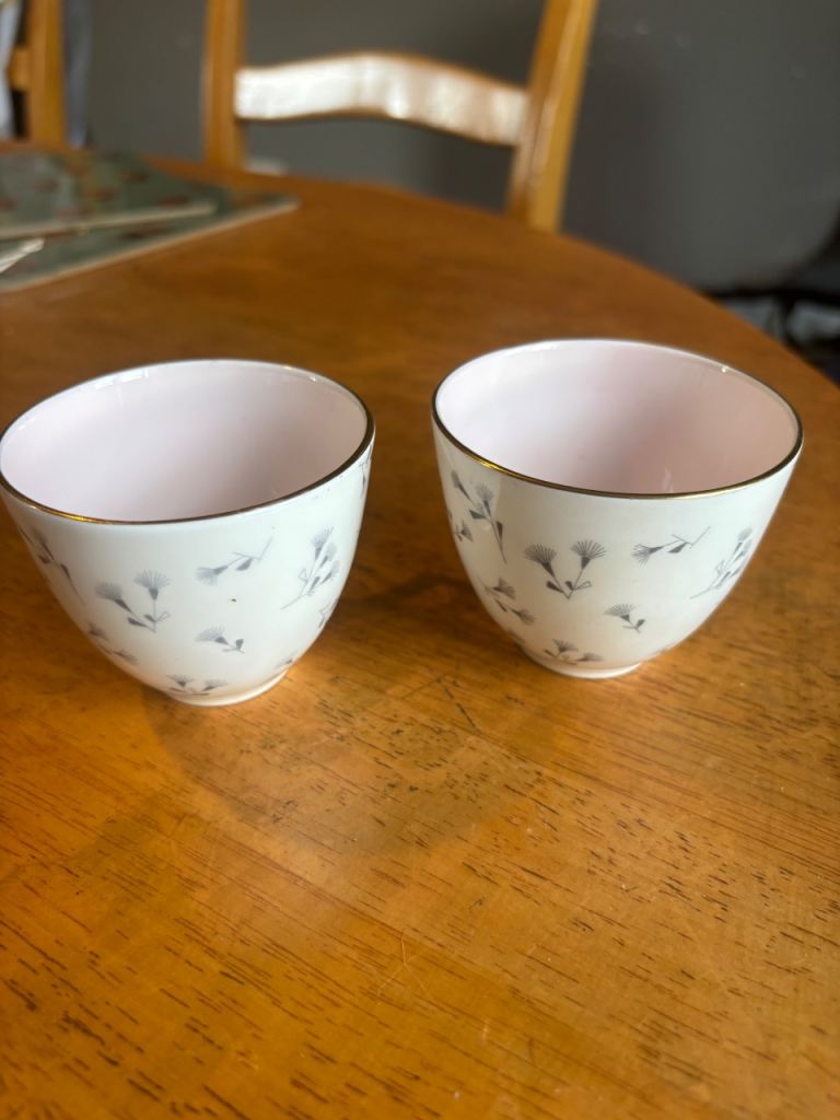 Pair Vintage Cottonseed Teacups – 1950s Foley