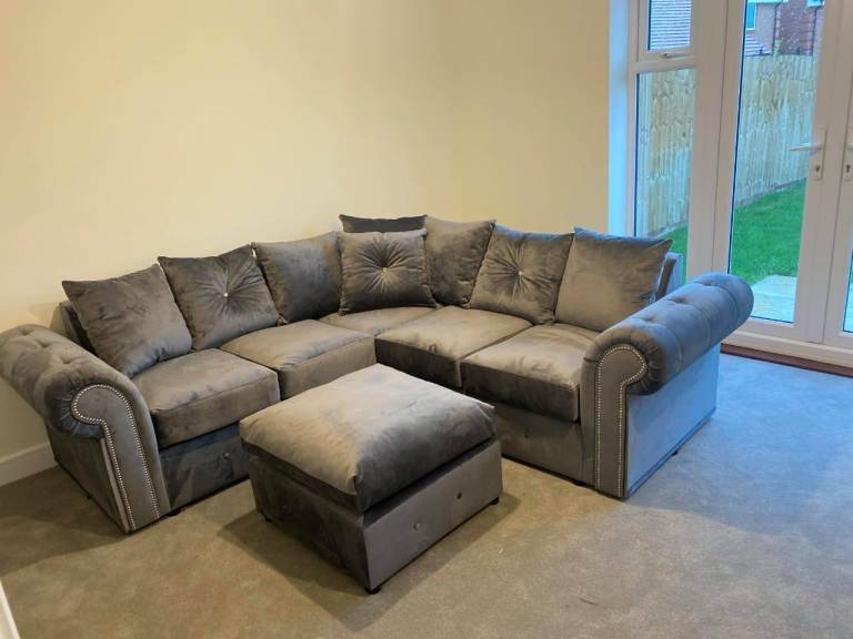 Limited Offer!🔥 Brand New Chesterfield Merilyn Plush Velvet Fabric Corner And 3 & 2 Seater Sofa Set