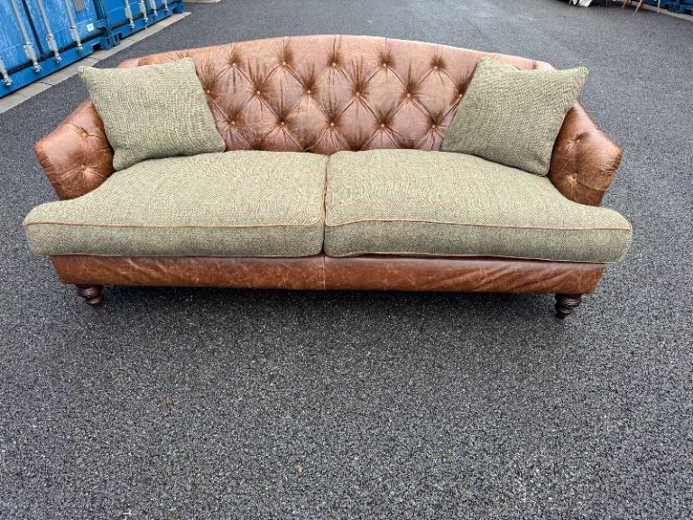 image for Tetrad buttoned leather and Harris Tweed sofa Possible Delivery 