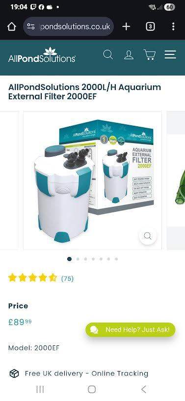 AllPondSolutions 2000L/H Aquarium External Filter 2000EF