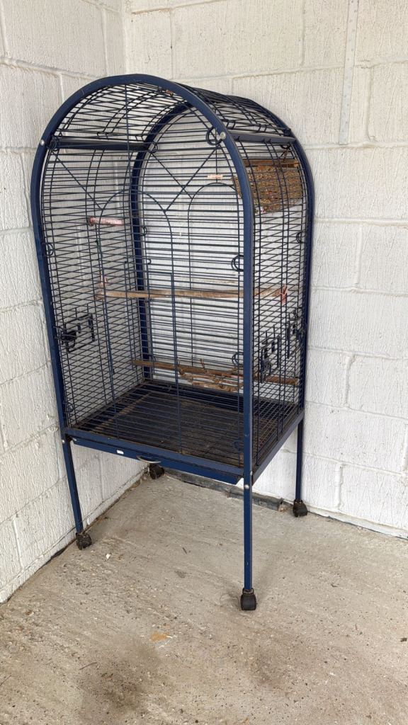Large Blue Bird Cage with Perches and Stand