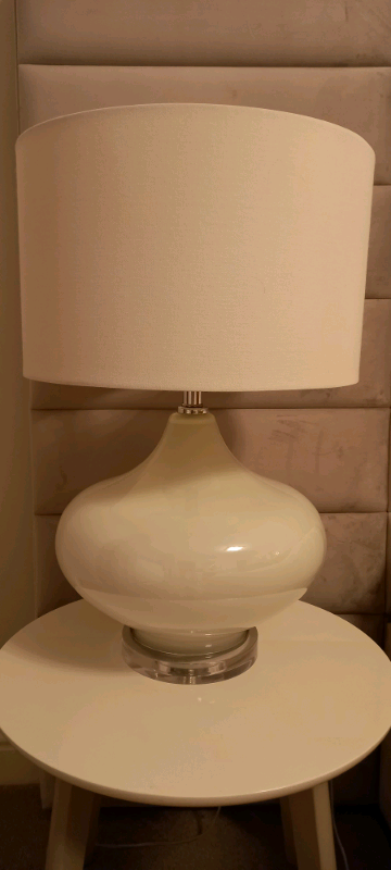 Coach House White glass base table lamp with white shade