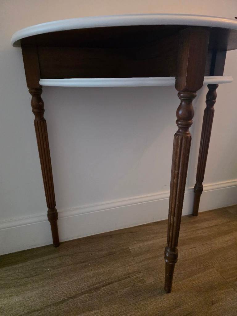 Vintage solid wood with white painted top side board table, 46cm tall and deep