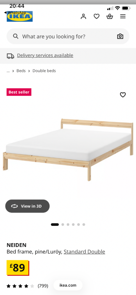 IKEA NEIDEN Double Bed Frame – Pine, As New Condition