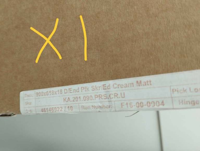  Kitchen cupboard end panels, cornice etc in cream