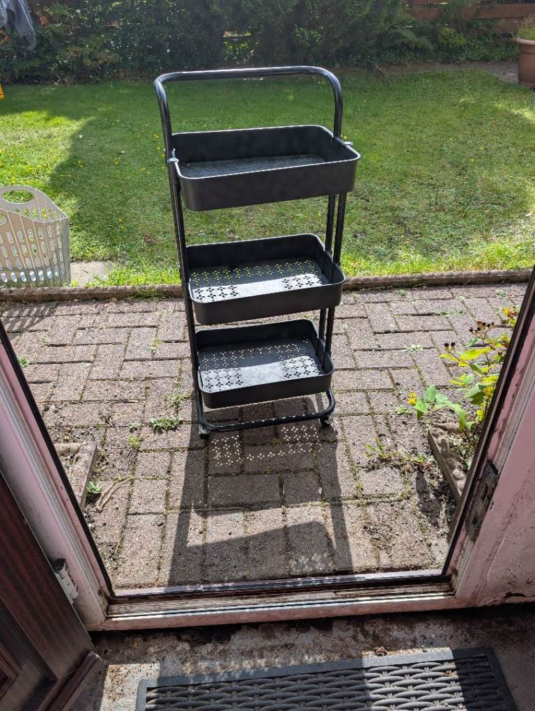 Black 3-Tier Storage Trolley on Wheels – Good Condition