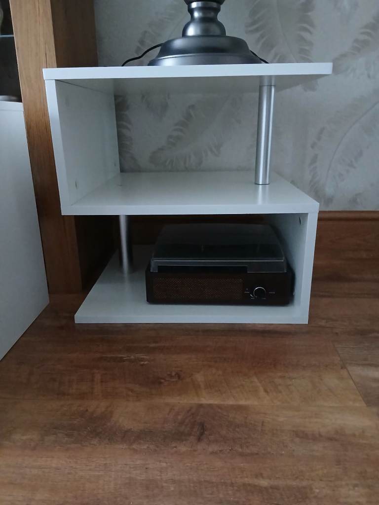 White shelving units 