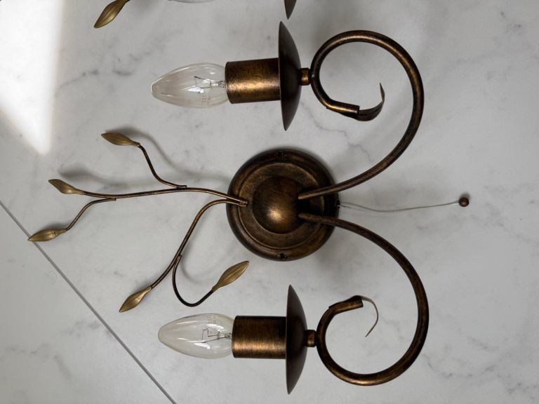 John Lewis antique brass delicate leaf detail wall lights x 2 pairs