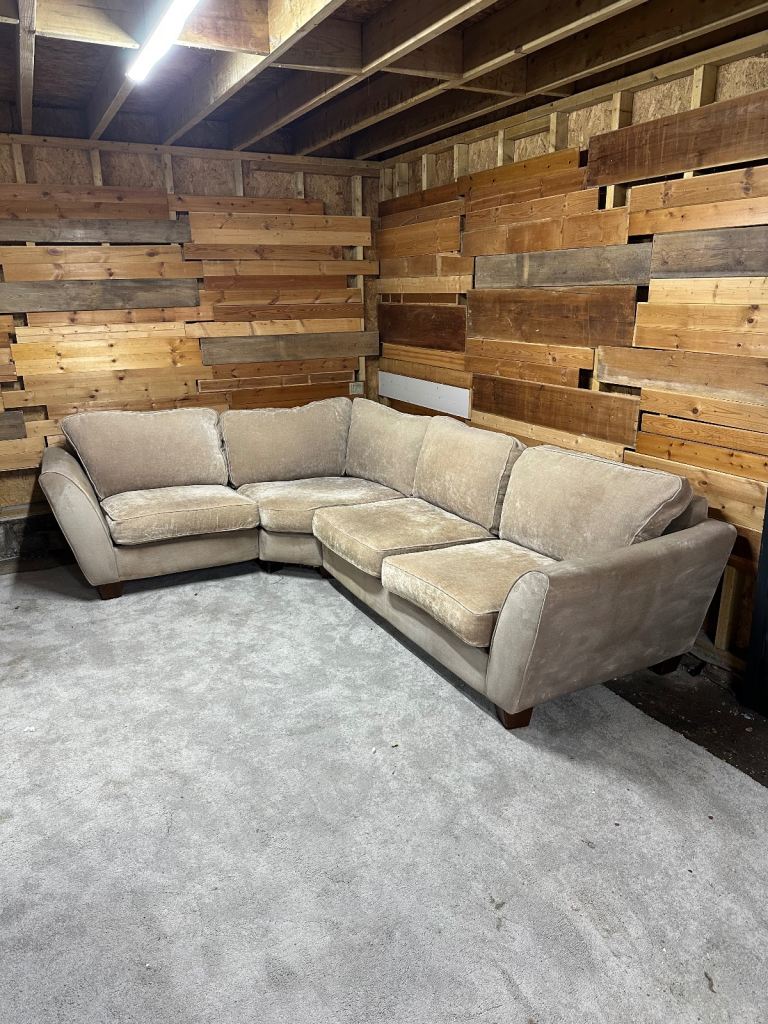 Beige crushed velvet corner sofa *free local drop off*