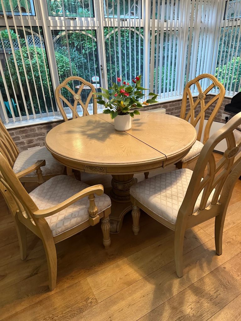 Solid Wood Round Dining Table and 5 Chairs Set