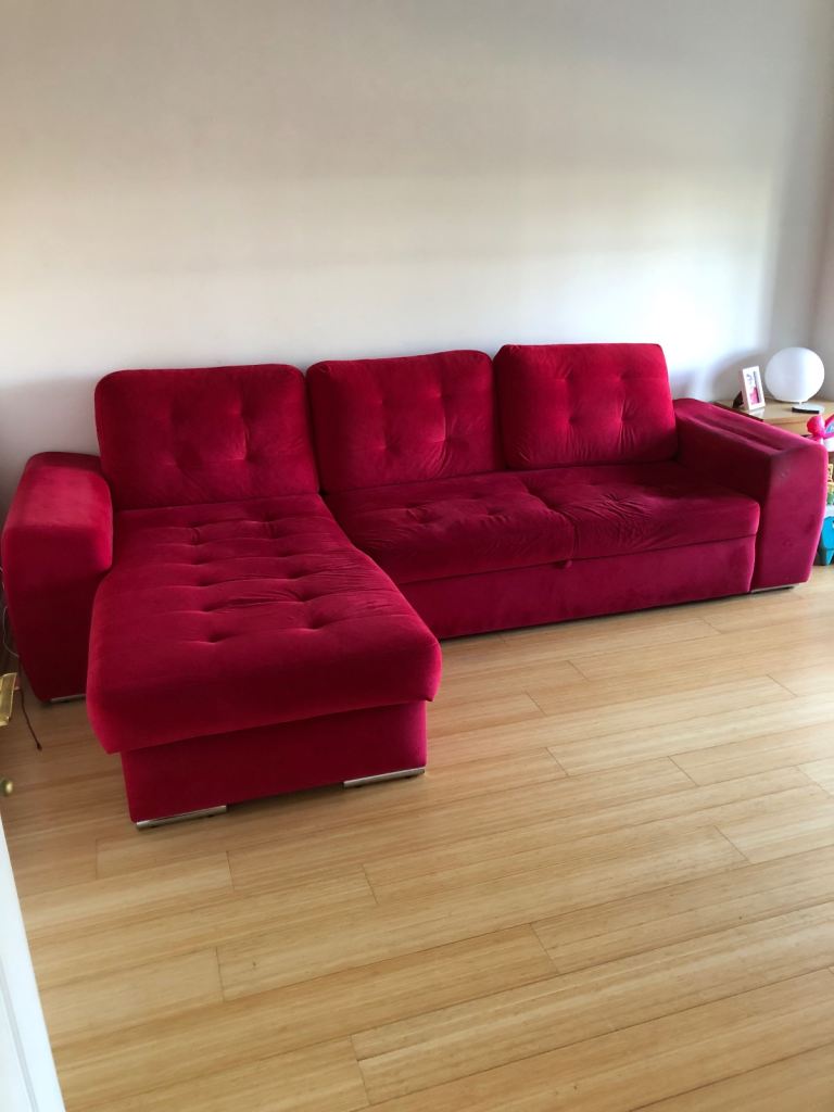 Red Sofa bed & Ikea tv Cabinet 