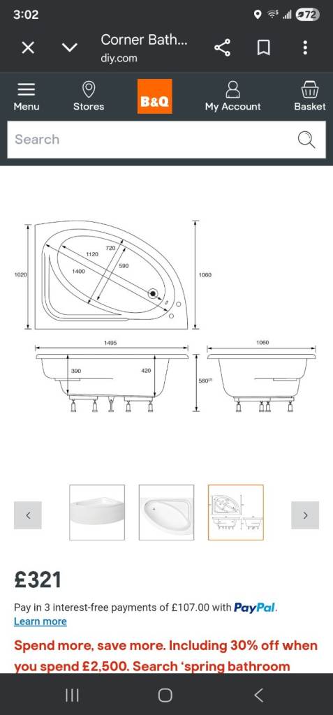 Cooke & Lewis Strand White Curved right-handed Corner bath