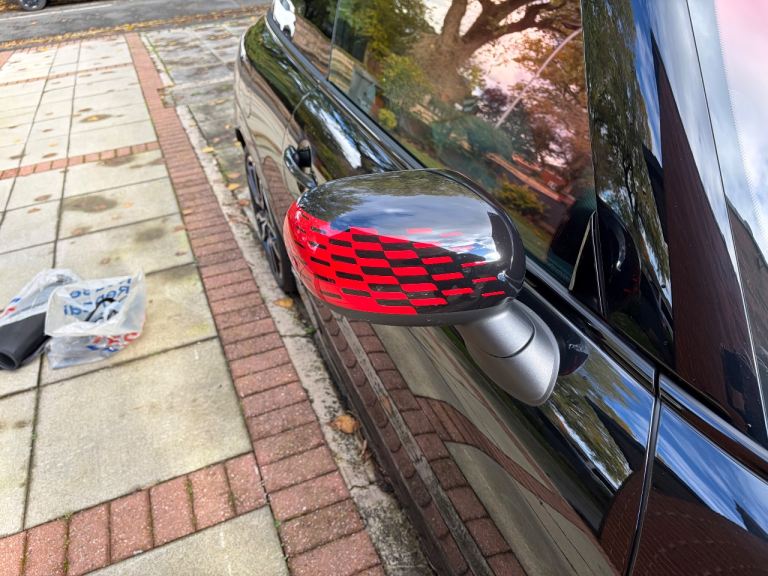 Mini f65 f66 f67 u 25 JCW black and red mirror cap set genuine bmw 