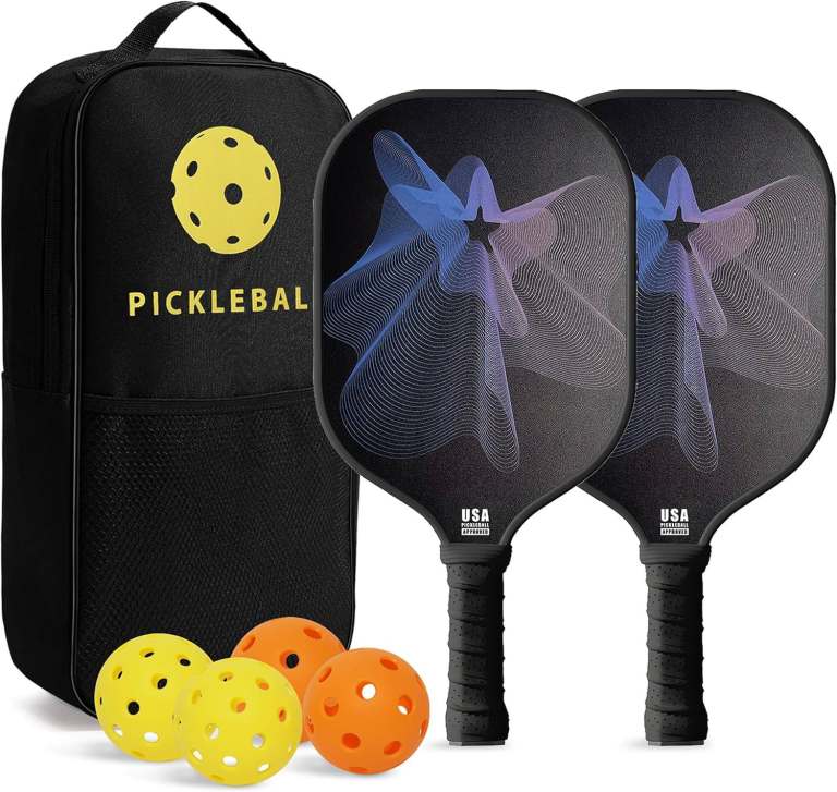 USAPA Approved Pickleball Paddles Set of 2 T300 Carbon Fibre bats and 4 x Balls