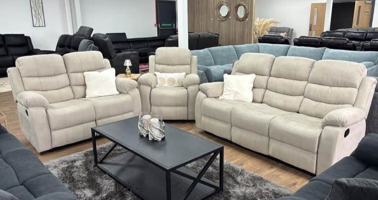 Beige Fabric Manual Recliner 3+2+1 Seater Sofa Set 