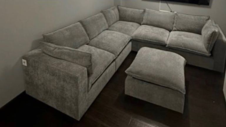 Boston L Shape Corner Grey Sofa and Pouffe