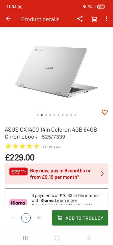 ASUS CX1400 14in Celeron 4GB 64GB Chromebook – New