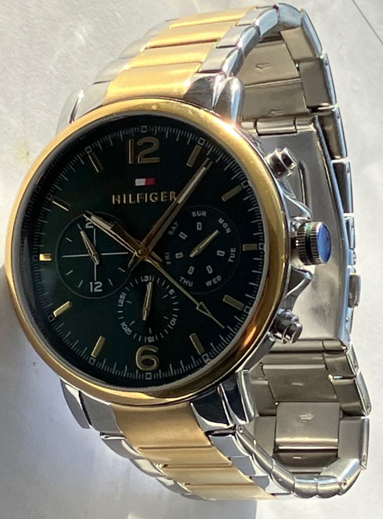 Men’s Tommy Hilfiger Green Dial Two Tone Quartz Watch.