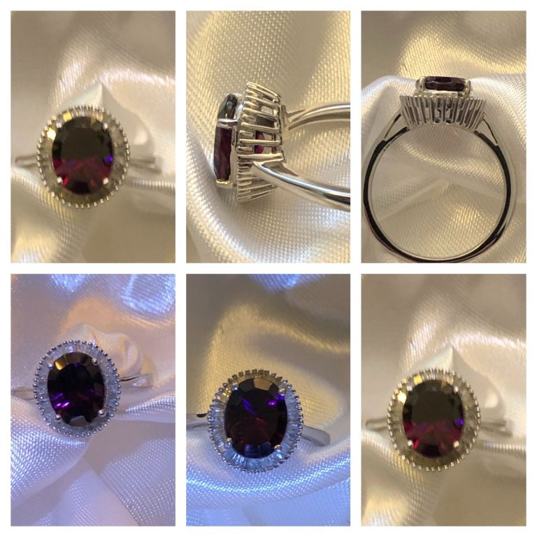 Garnet Diamond Ring Size P Silver 925 platinum overlay new 