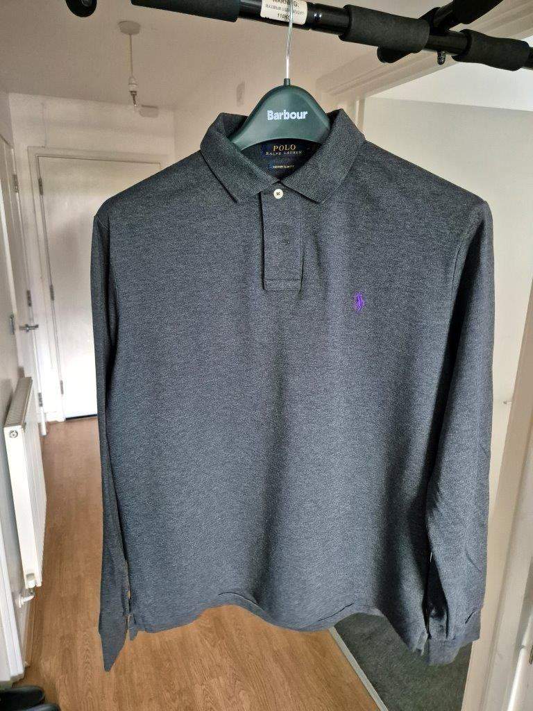 Long Sleeve Polo Shirt from Polo Ralph Lauren, color dark grey, size Medium